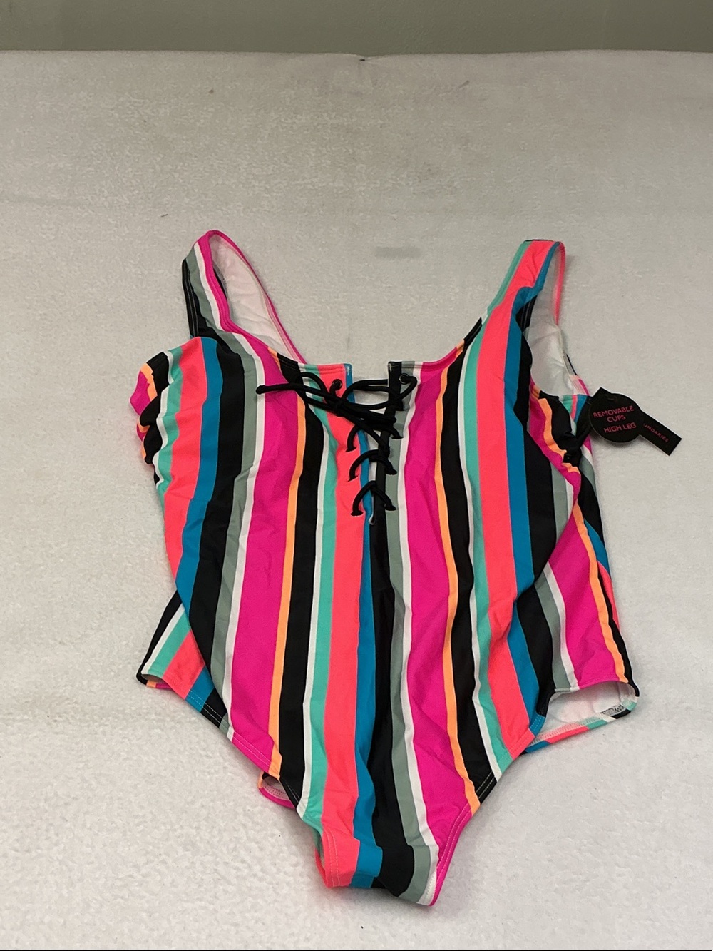 No boundaries Multicolor Striped Lace-Up One-Piece Swimsuit Sz XXL, 3177